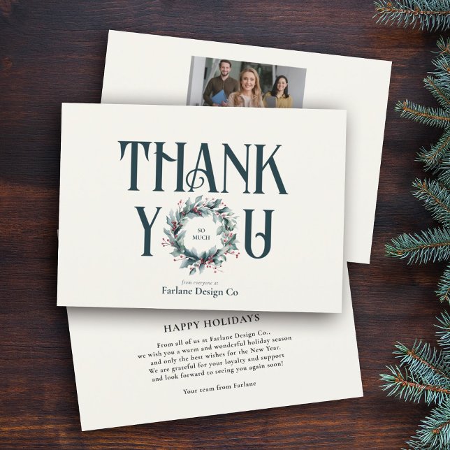 Elegant Modern Thank you Wreath Business Holiday Card (Creator Uploaded)