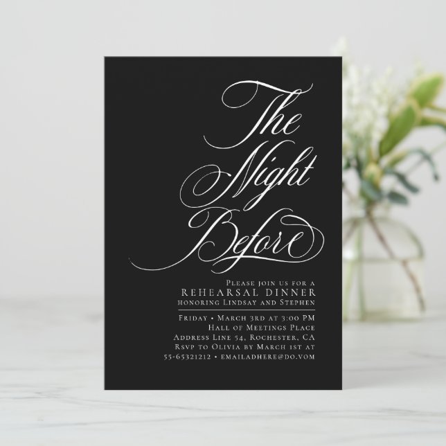 Elegant Modern The Night Before Rehearsal Dinner Invitation (Standing Front)