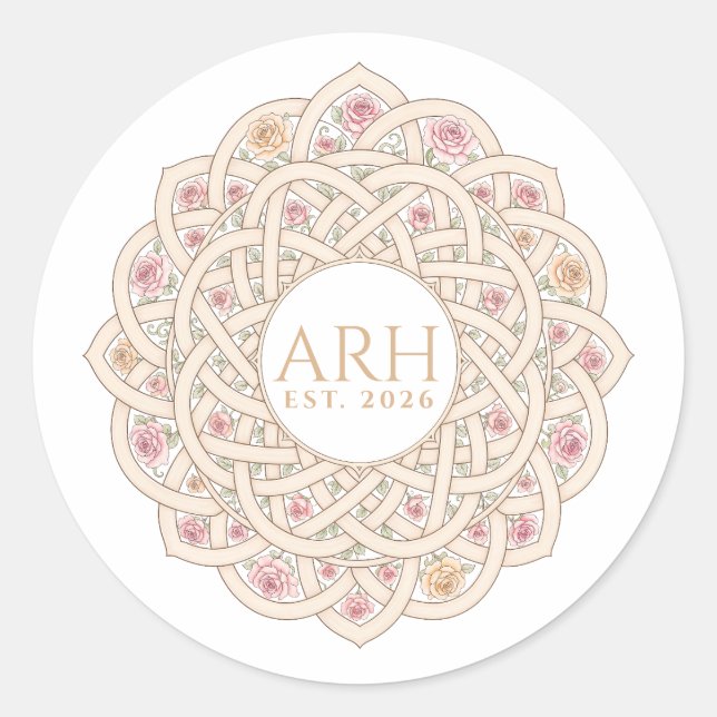 Elegant Modern Three Letter Monogram Est. Date Classic Round Sticker (Front)