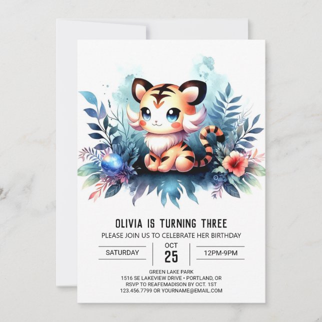 Elegant Modern Tiger Birthday Invitation (Front)