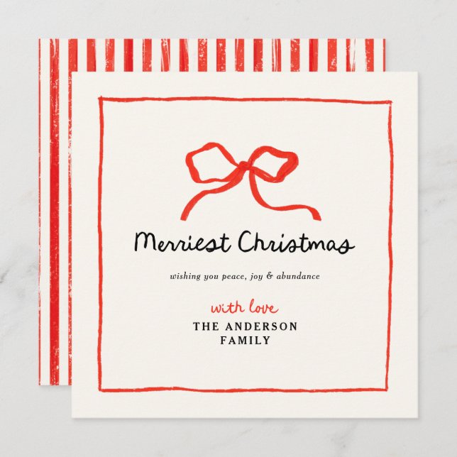 Elegant modern traditional red bow Christmas Holid Holiday Card (Front/Back)