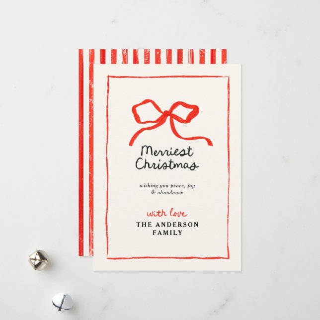 Elegant modern traditional red bow Christmas Holiday Card (Front/Back In Situ)