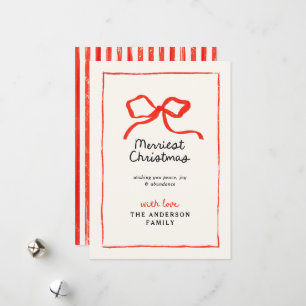 Elegant modern traditional red bow Christmas Holiday Card