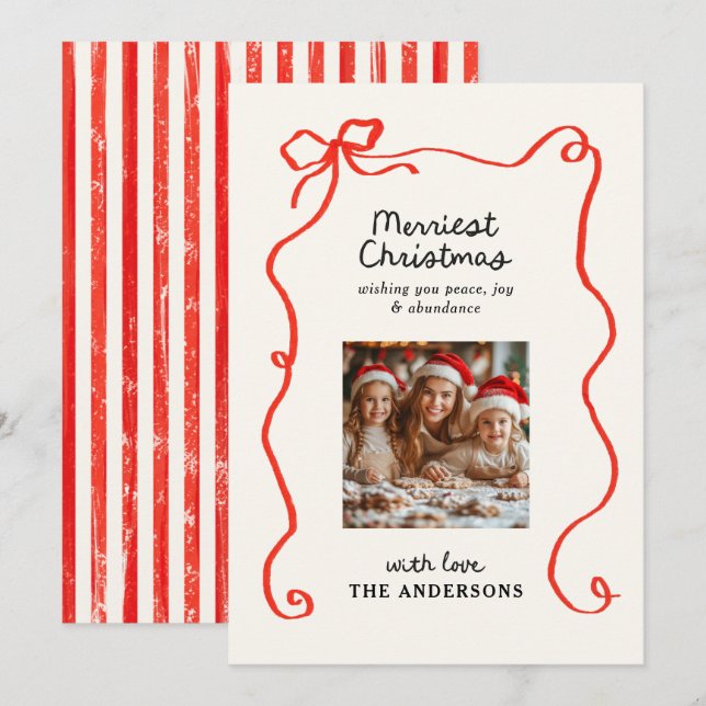 Elegant modern traditional red bow Christmas Holiday Card (Front/Back)