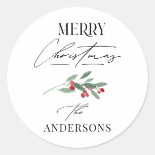 Elegant modern traditional red bow multi photo classic round sticker