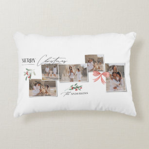 Elegant modern traditional red bow multi photo decorative cushion