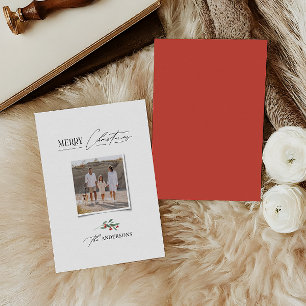 Elegant modern traditional red bow multi photo holiday card
