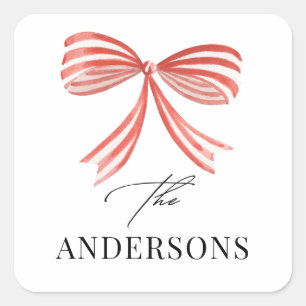 Elegant modern traditional red bow multi photo square sticker