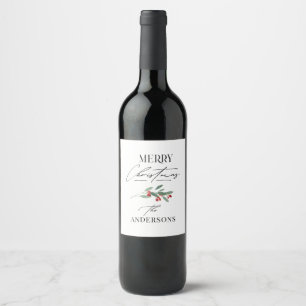 Elegant modern traditional red bow multi photo wine label