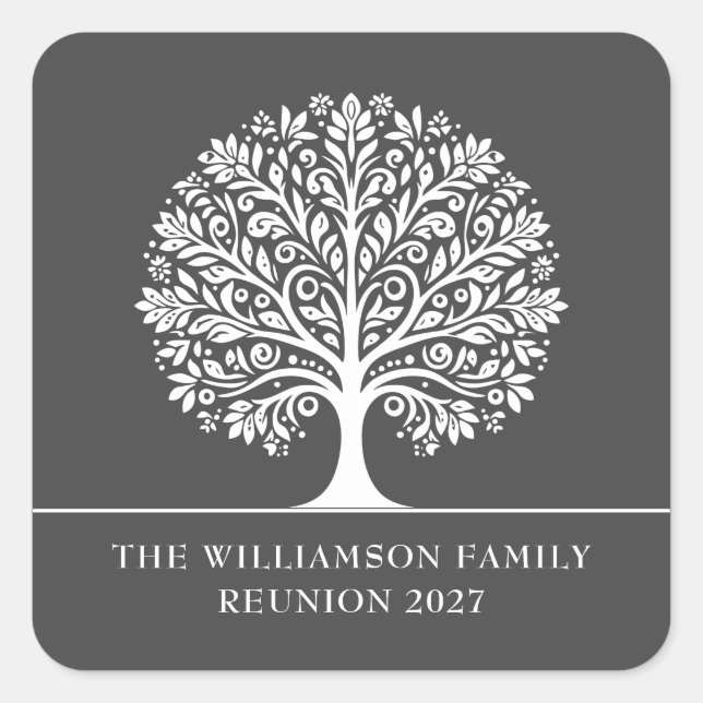 Elegant Modern Tree Family Reunion Square Sticker (Front)