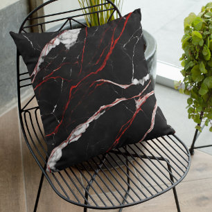 Elegant Modern Trendy Black Red Marble Cushion