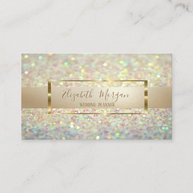 Elegant Modern Trendy Glitter Bokeh,Gold Frame Business Card (Front)
