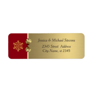 Elegant modern trendy gold/red holiday snowflake return address label