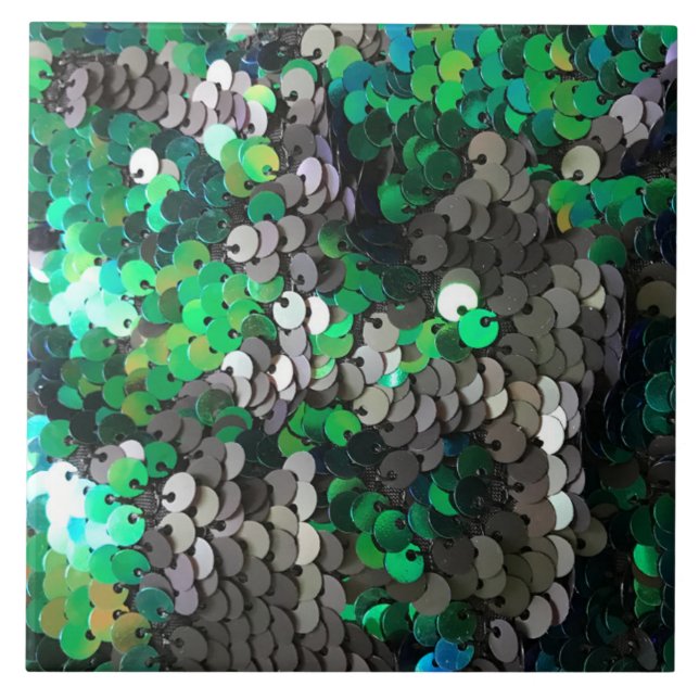 Elegant modern trendy green grey sequins  ceramic tile (Front)