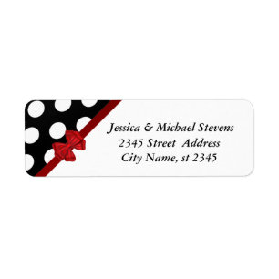 Elegant modern trendy red bow Polka dots wedding Return Address Label