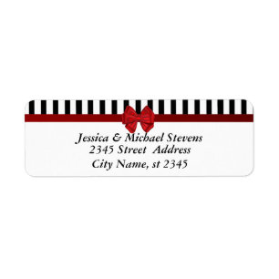Elegant modern trendy red bow stripes wedding return address label