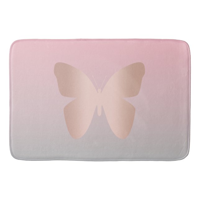 Elegant modern trendy rose gold butterfly bath mat (Front)