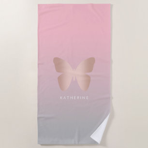 Elegant modern trendy rose gold butterfly beach towel