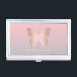 Elegant modern trendy rose gold butterfly business card holder<br><div class="desc">Beautiful butterfly design in faux rose gold,  pink & grey.</div>