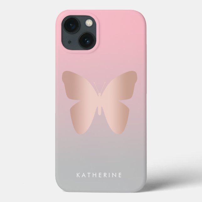 Elegant modern trendy rose gold butterfly Case-Mate iPhone case (Back)