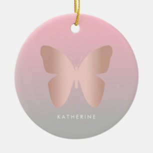 Elegant modern trendy rose gold butterfly ceramic ornament