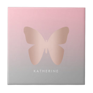 Elegant modern trendy rose gold butterfly ceramic tile