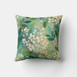 Elegant Modern Trendy Stylish Green White Floral Cushion