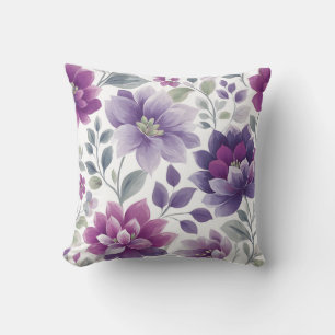 Elegant Modern Trendy Stylish Purple White Floral Cushion