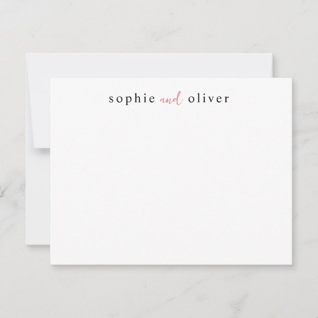Elegant Modern Trendy Two Names Couple Stationery Card (Front)