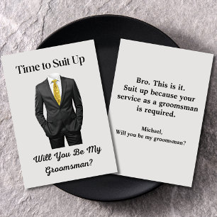elegant modern tuxedo grey groomsman proposal invitation