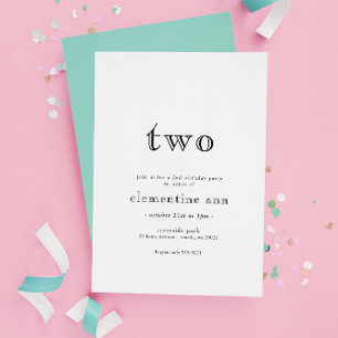 Elegant Modern Two 2nd Birthday Invitation