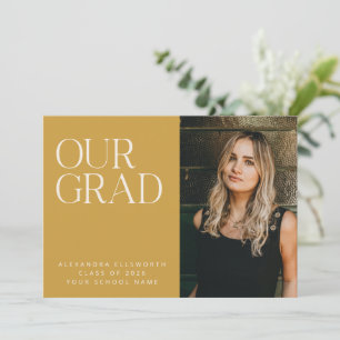 Elegant Modern Two Photo Yellow Simple Graduation Announcement