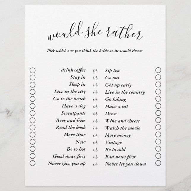 Elegant Modern Two Sided Bingo Bridal Shower Games (Front)