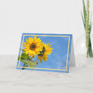 Elegant Modern Two Sunflowers Sky Golden Frame Card