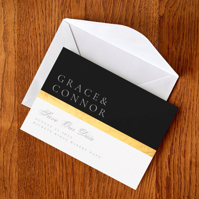 Elegant Modern Two Tone Black Golden Photo Save The Date (Creator Uploaded)