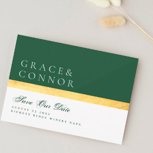 Elegant Modern Two Tone Green Golden Photo Save The Date