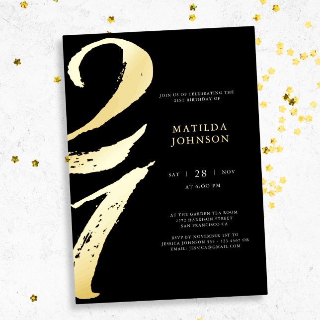 Elegant Modern Typography 21st Birthday  (Elegant Modern Typography 21st Birthday Foil Invitation)