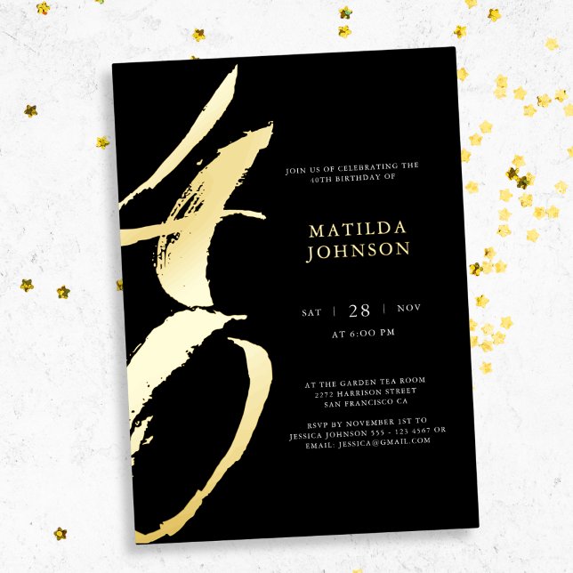 Elegant Modern Typography 40th Birthday  (Elegant Modern Typography 40th Birthday Foil Invitation)