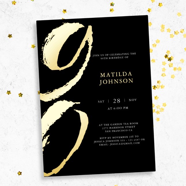 Elegant Modern Typography 90th Birthday  (Elegant Modern Typography 90th Birthday Foil Invitation)
