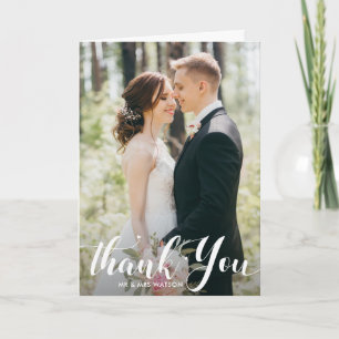 elegant modern typography bride & groom wedding thank you card