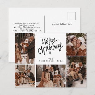 Elegant Modern typography Christmas Family Photo Holiday Postcard