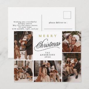 Elegant Modern typography Christmas Family Photo Holiday Postcard