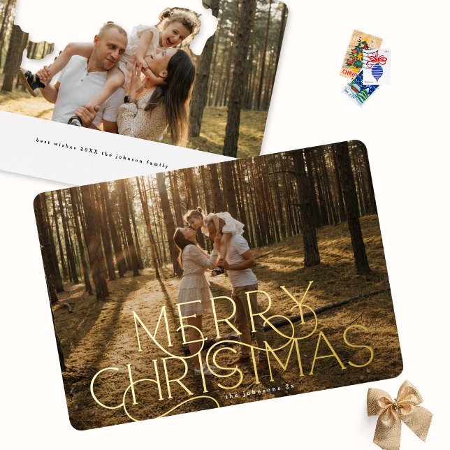 Elegant & Modern Typography MERRY CHRISTMAS photo Foil Holiday Card (Creator Uploaded)