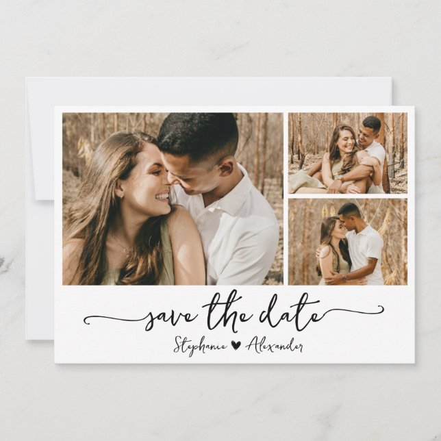 Elegant Modern Typography Photo Collage Wedding Save The Date (Front)