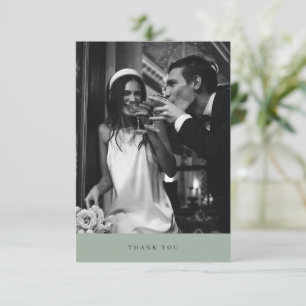 Elegant Modern Typography Photo Wedding Sage Green Thank You Card