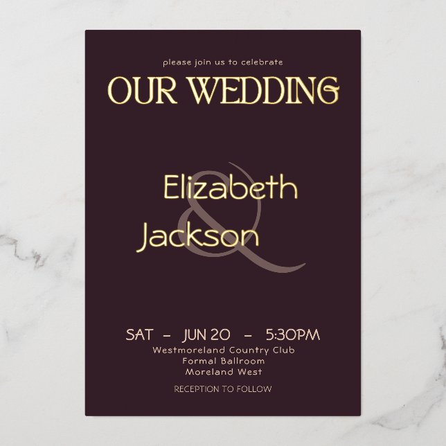 Elegant Modern Typography Plum Noir Wedding (Front)