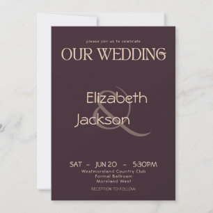Elegant Modern Typography Plum Noir Wedding Invitation