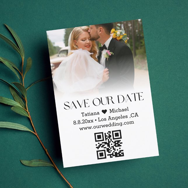 elegant modern typography qr code faded photo save the date (Creator Uploaded)