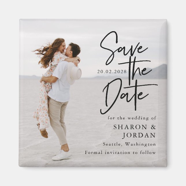 Elegant Modern Typography Save the Date Wedding Magnet (Front)