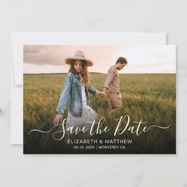 Elegant Modern Typography Script One Photo Wedding Save The Date (Front)